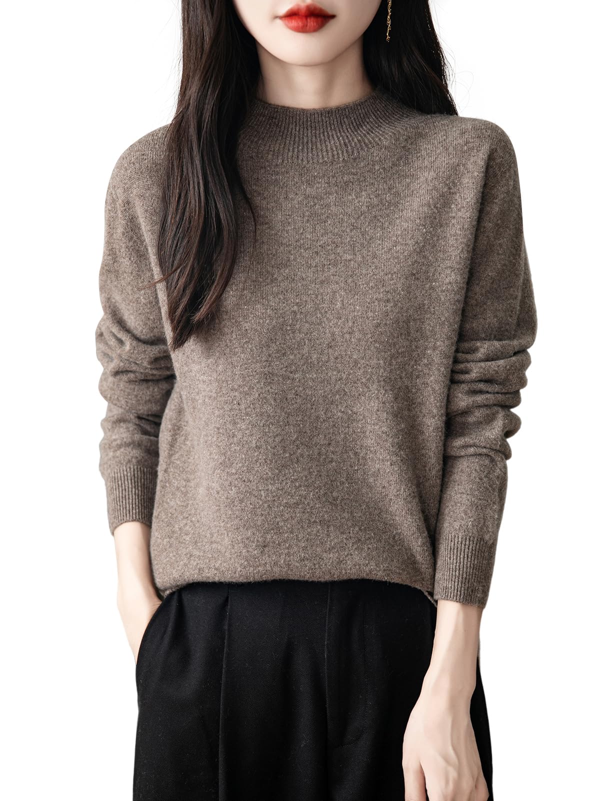 Chanyarn Dames 100% merinowol coltrui 2024 herfst winter warme zachte lange mouwen elegante gebreide trui, tan, L