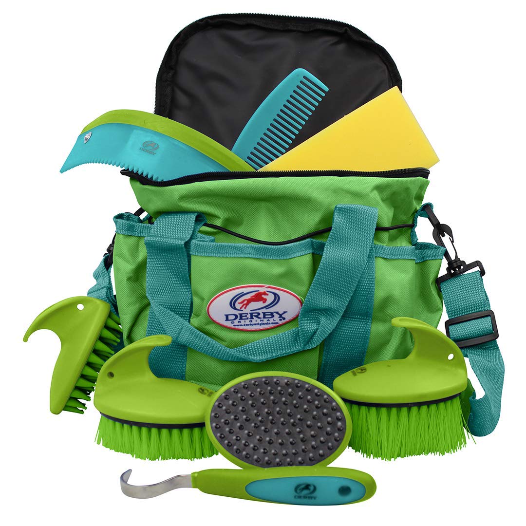 91-7035TQ Premium Comfort 9 Item Horse Grooming Kit (Turquoise/Lime Green)