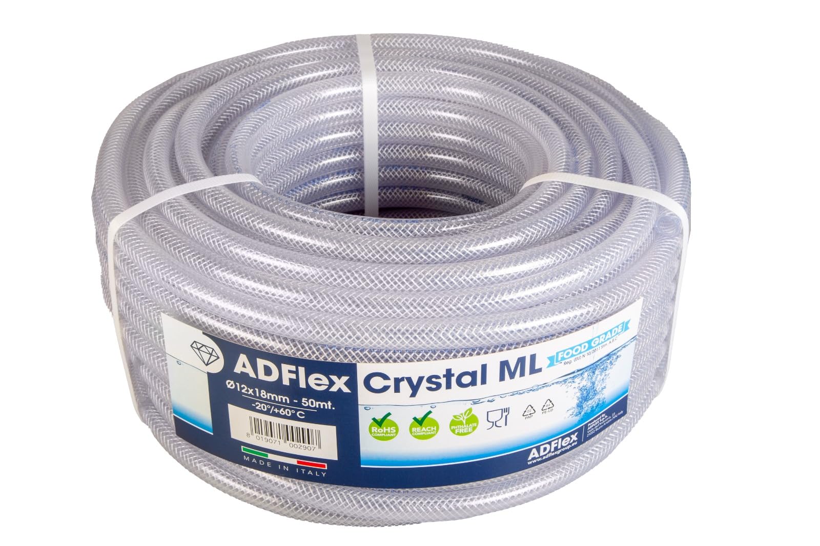 Tubo in PVC trasparente Crystal Retex ML 12x18 m 50 Rinforzato, Ultra Resistenza, Qualità Alimentare, passaggio aria, aria compressa, passaggio liquidi, acqua potabile, irrigazione