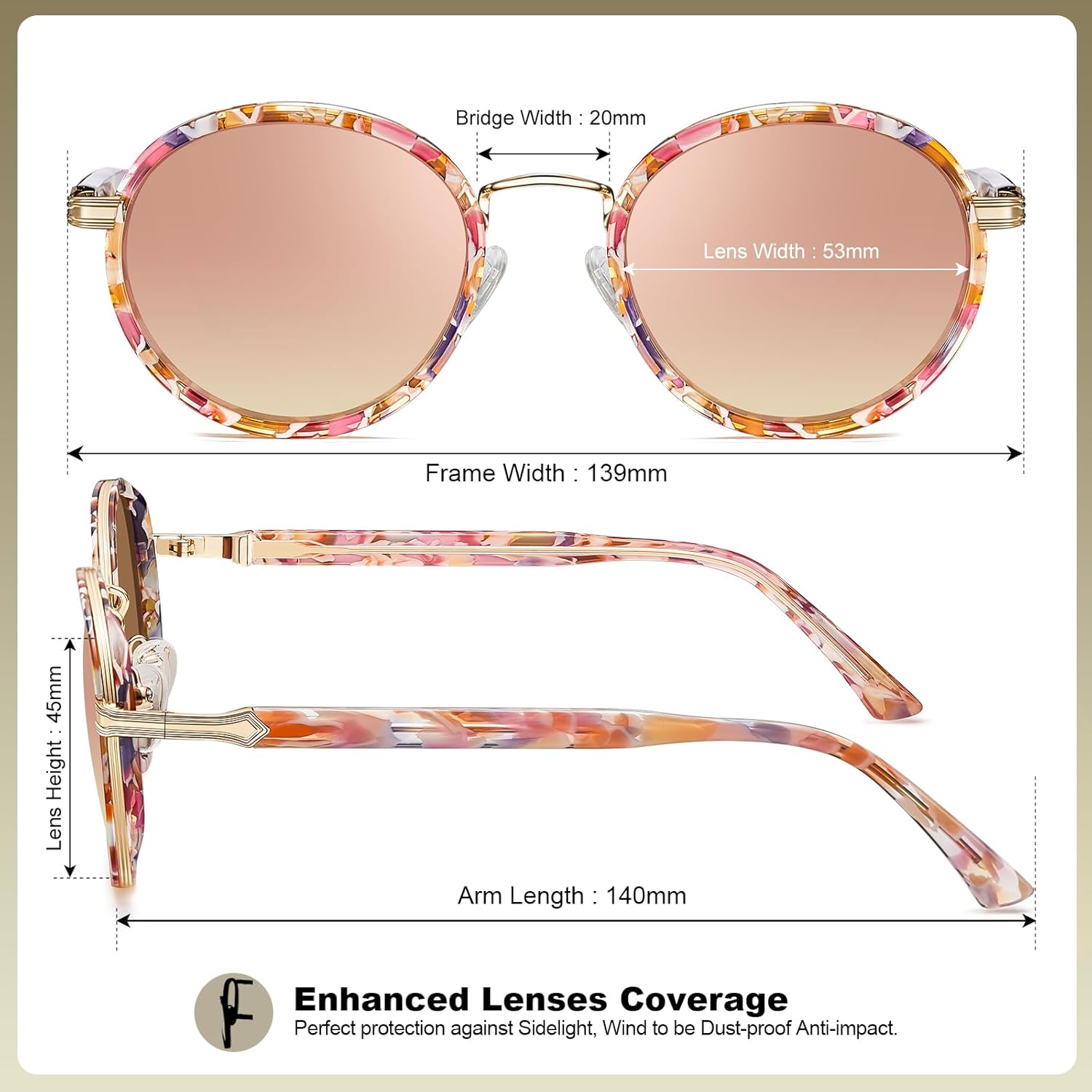 CARFIA Acetate-Metal Frame Round Sunglasses for Women Polarized UV Protection Stylish Designer Eyewear CA1951