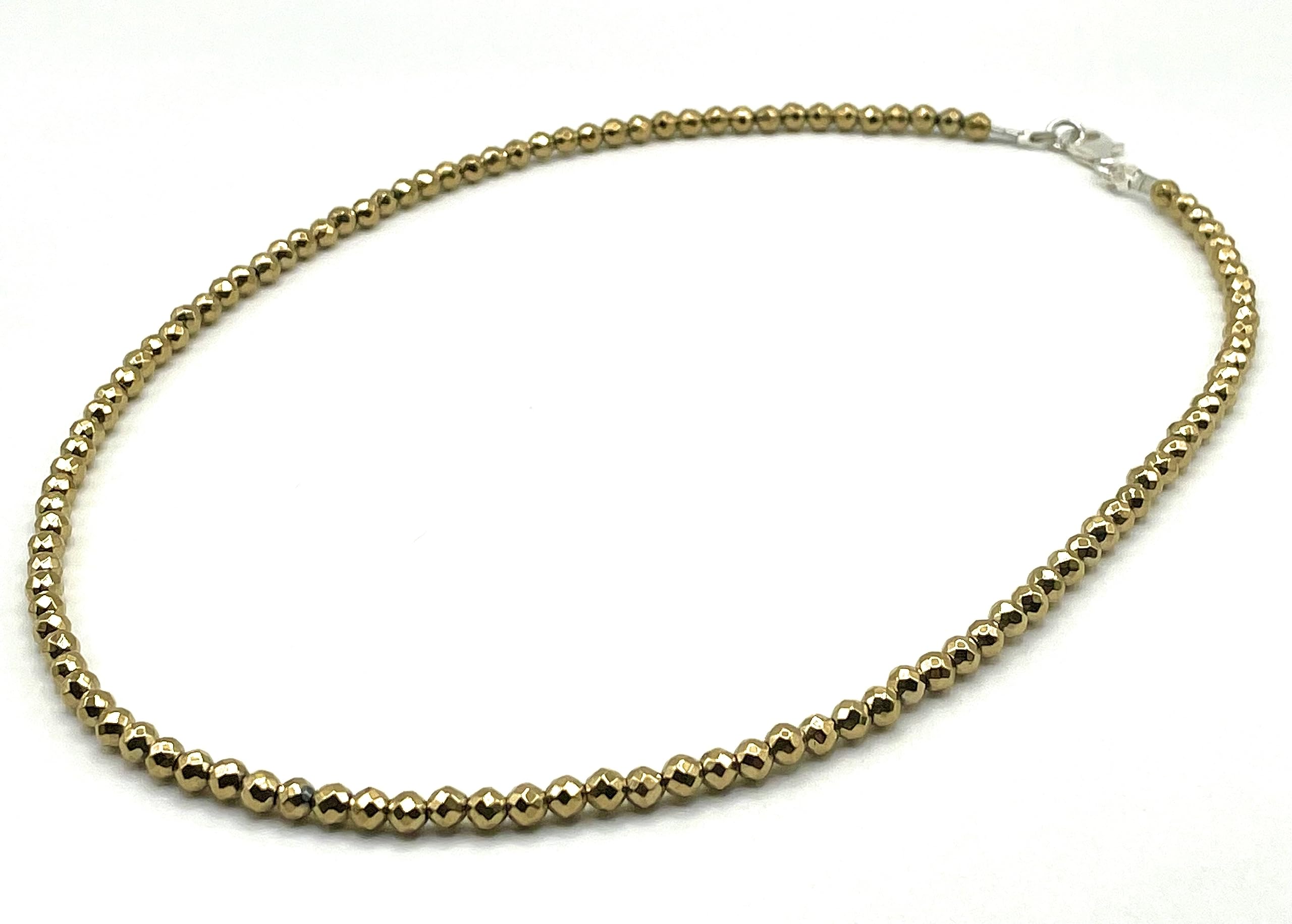 Collana con Ematite Dorata 4 mm e Argento 925, Girocollo con Pietre Dure Naturali, Gioielli Minimalisti, Bijoux Boho, Regalo per Lei