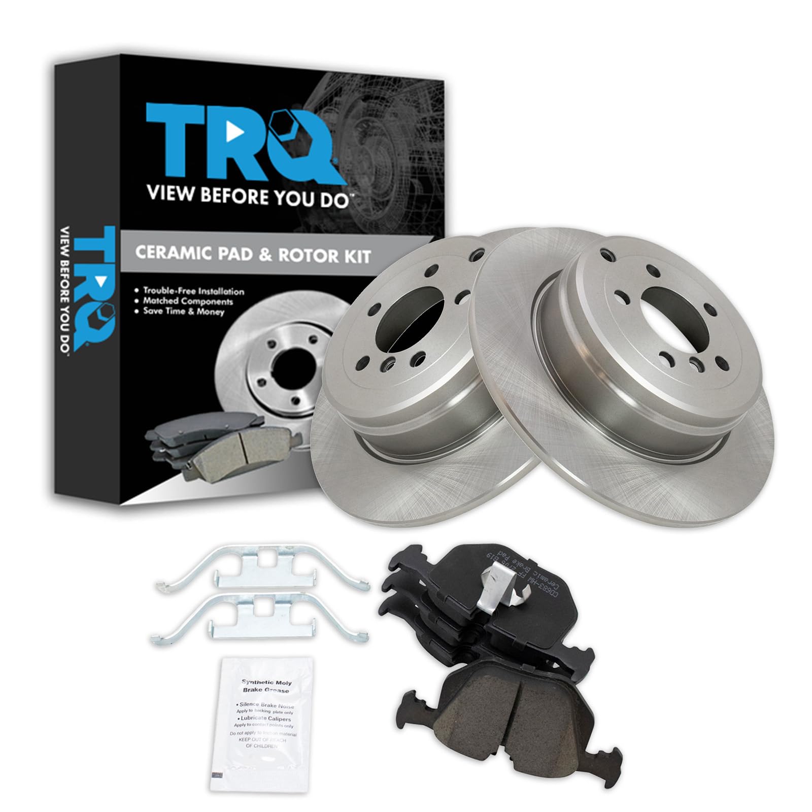 TRQ Rear Brake Pad & Rotor Kit Brake Pads Brake Rotor Ceramic Compatible with 2003-2005 Land Rover Range Rover