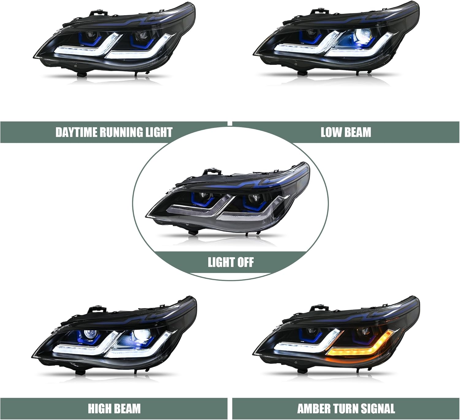 letsdate Projector Headlights Compatible For Bimmer 5-Series E60 M5 Sedan E61 M5 Touring 2005-2010 LCI w/Dynamic Animation w/Amber Turn Signal, Plug and Play Sold as Pair