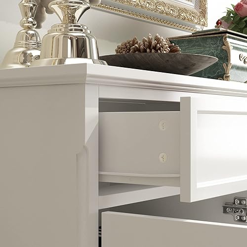 Miniatura 7 de AIEGLE Aparador de cocina blanco con 4 puertas y 5 cajones, armario de almacenamiento grande de 59.1 pulgadas de ancho, consola de mesa, armario de