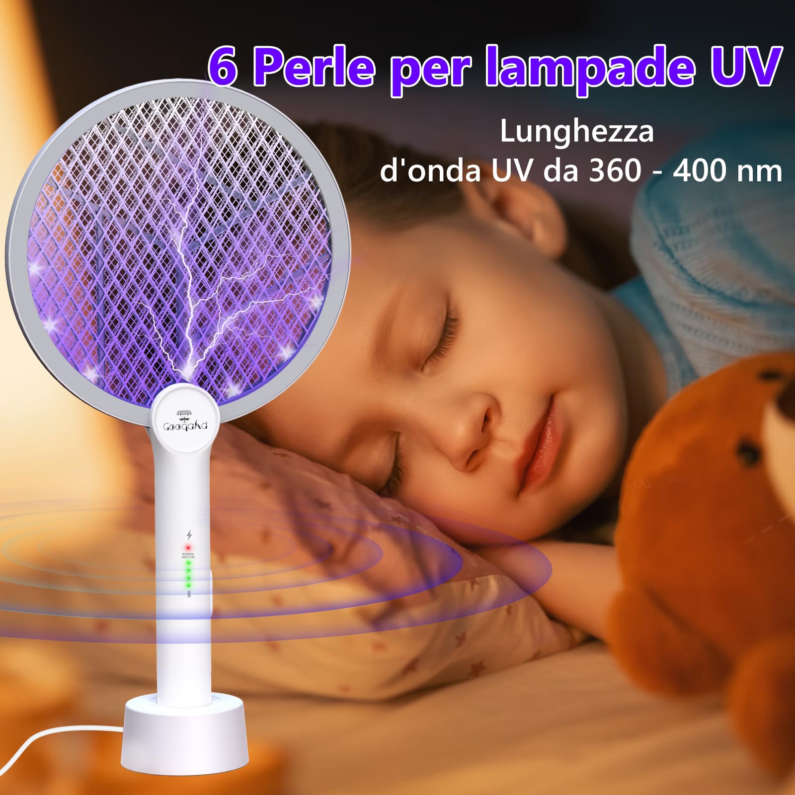 2 Racchetta Zanzare Elettrica 4000V, Ricaricabile USB C Racchetta Zanzare Elettric Anti Zanzare, Protezione dal tatto, Antizanzare per Casa Campeggio Interni ed Esterni