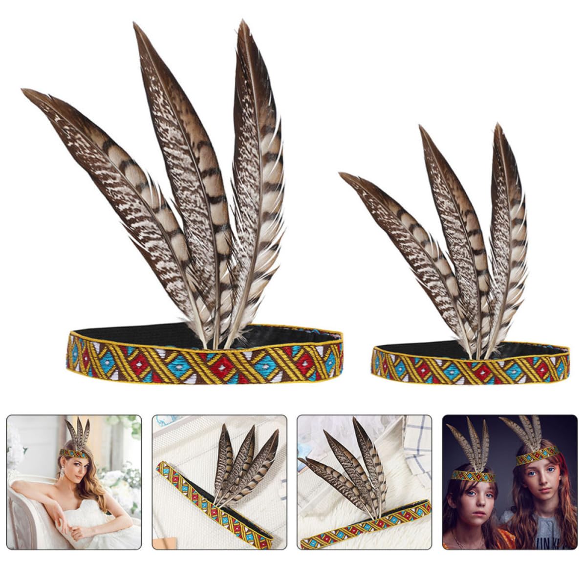 Abaodam 14 Stück Elegantes Federn Haarband für Erwachsene Komfortabler Kopfschmuck mit 3 Kupferfedern Party und Festival Accessoire für Besondere Anlässe