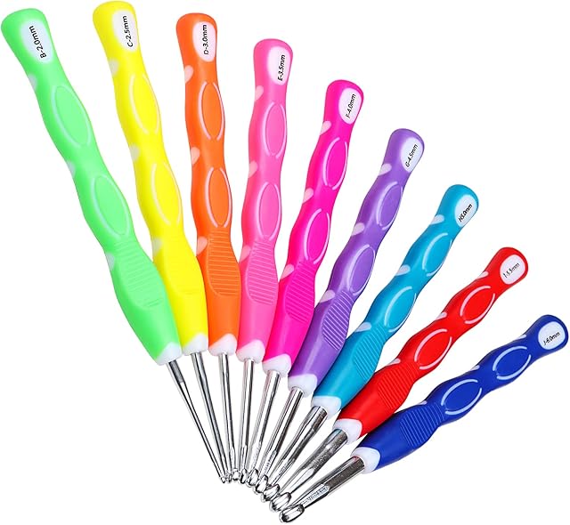 Coopay Crochet Hooks Ergonomic, With Longer Handle and Soft Thumb Grip, Crochet Hooks for Arthritic Hands, Crochet Needles for Crocheting Yarn Granny Square Blanket, Beginners Adults Crochet Gift
