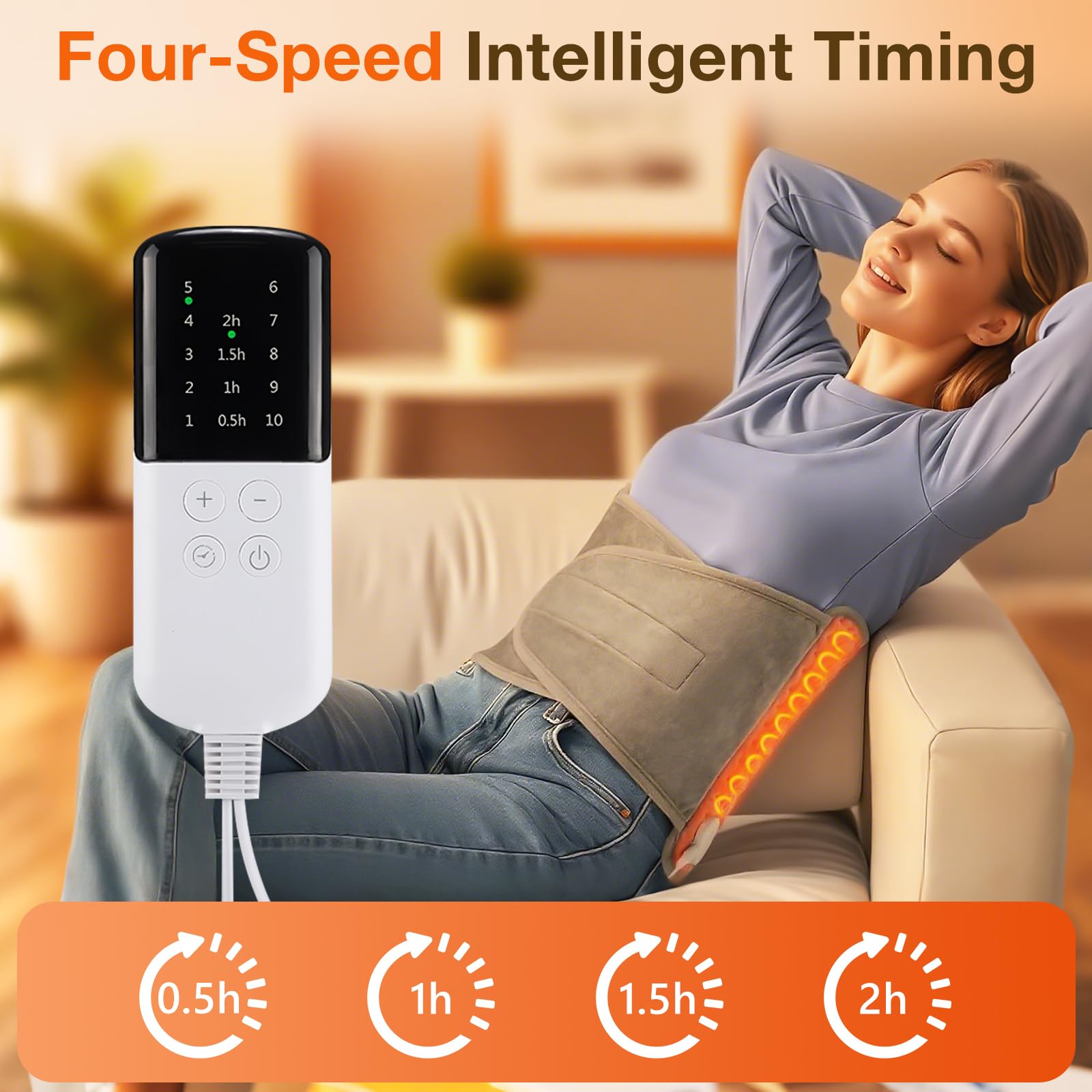 Cuscino termico elettrico con 10 livelli di temperatura e spegnimento automatico, riscaldamento rapido, lavabile in lavatrice, coperta termica per schiena, lombare, addome, spalla