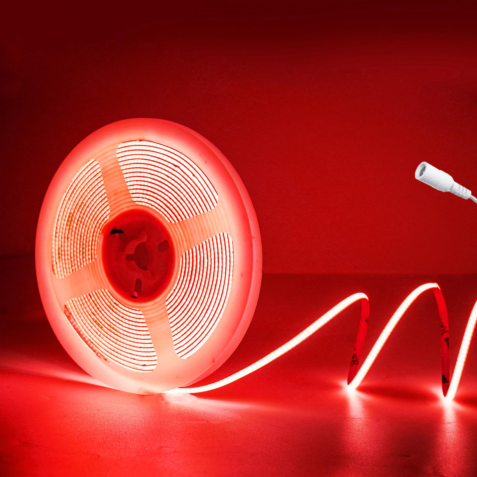 JBdusn 12V COB LED Strip 5m, Red Flexible LED Strip Lights with 480LEDs/M,CRI 90+, 2.7mm Width,Uniform Dotless LED Tape Light for Room Cabinet Home DIY Projects (Not Power Supply)