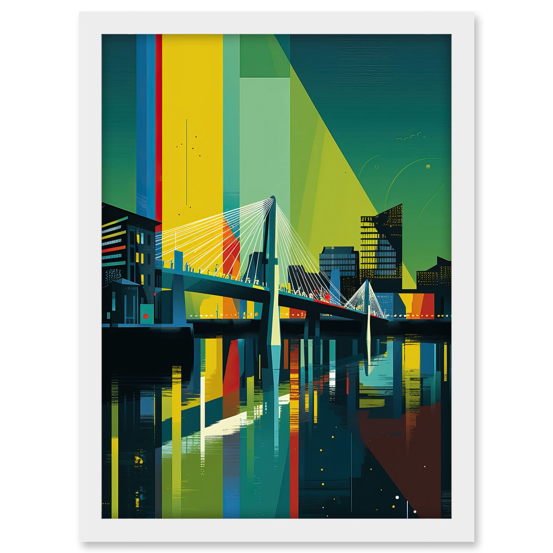 Artery8 Glasgow Bells Bridge Modern Geometric Cityscape Artwork Framed A3 Wall Art Print