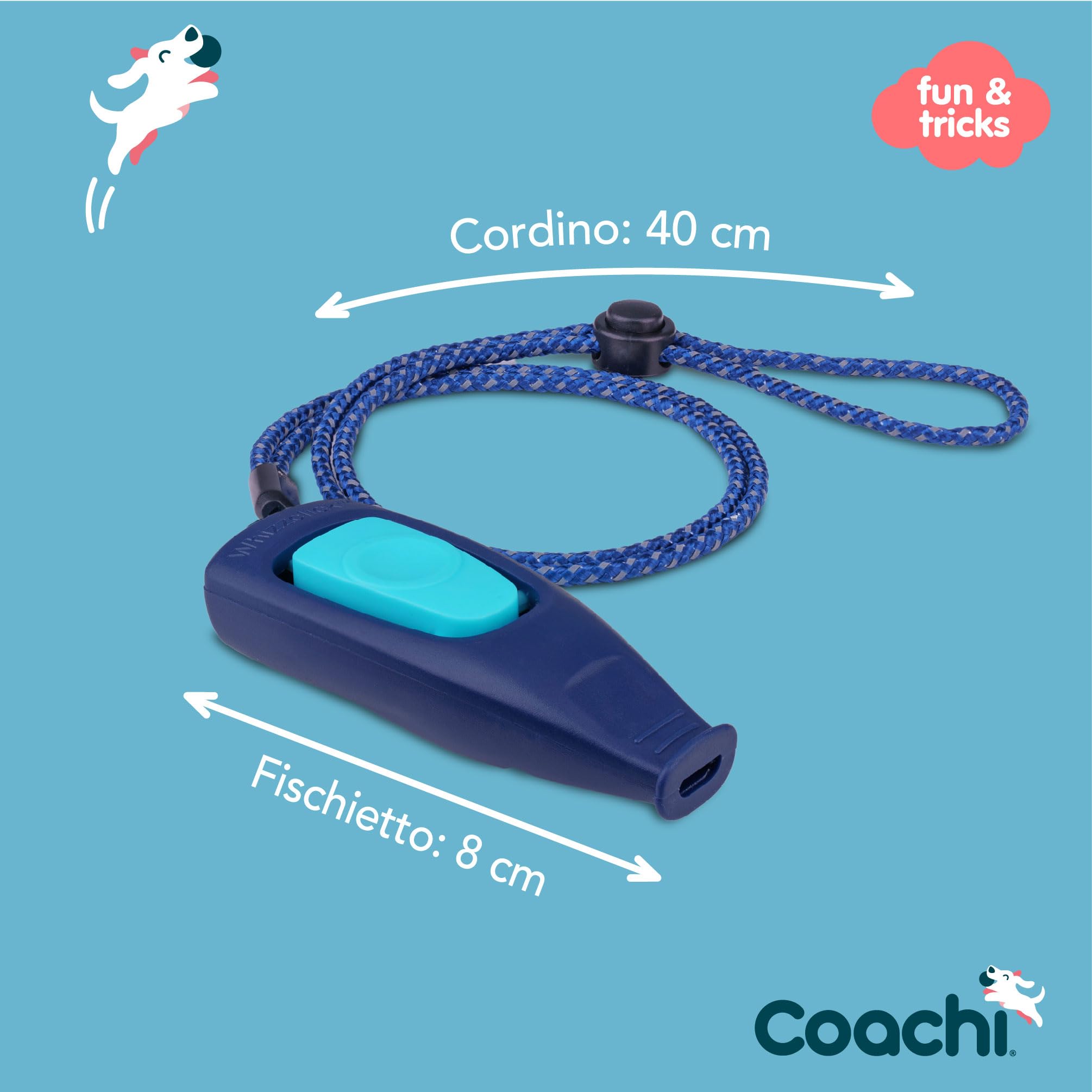 Coachi Whizzclick, clicker e Fischietto 2 in 1, Fischietto per Il richiamo Canino e clicker per l’addestramento con premi, Cordino Riflettente Regolabile, Adatto a Cani e Cuccioli