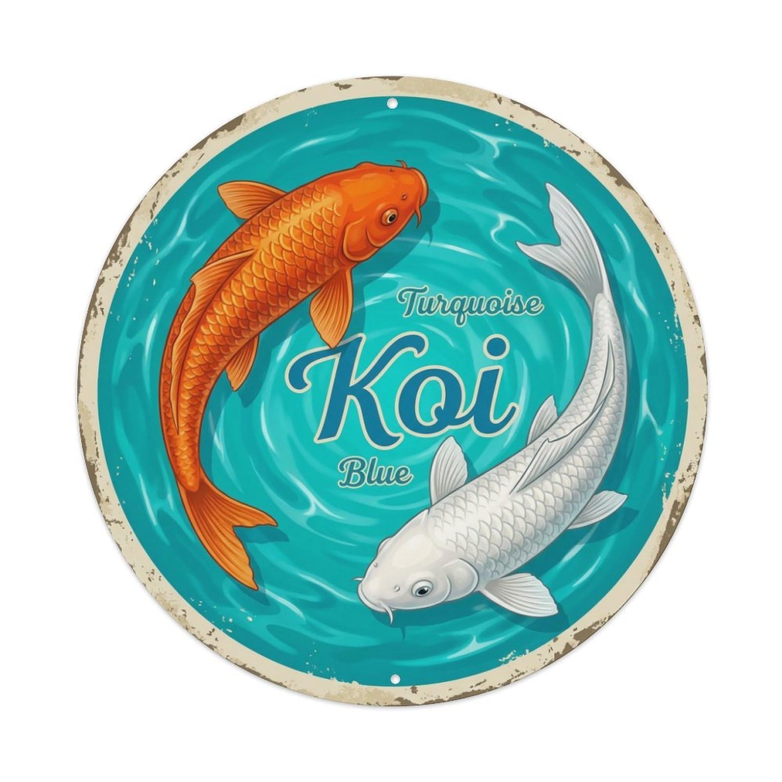 Koi Fish Turquoise Blue Waters Vibrant Bright Tropical Ocean Metal Tin Sign