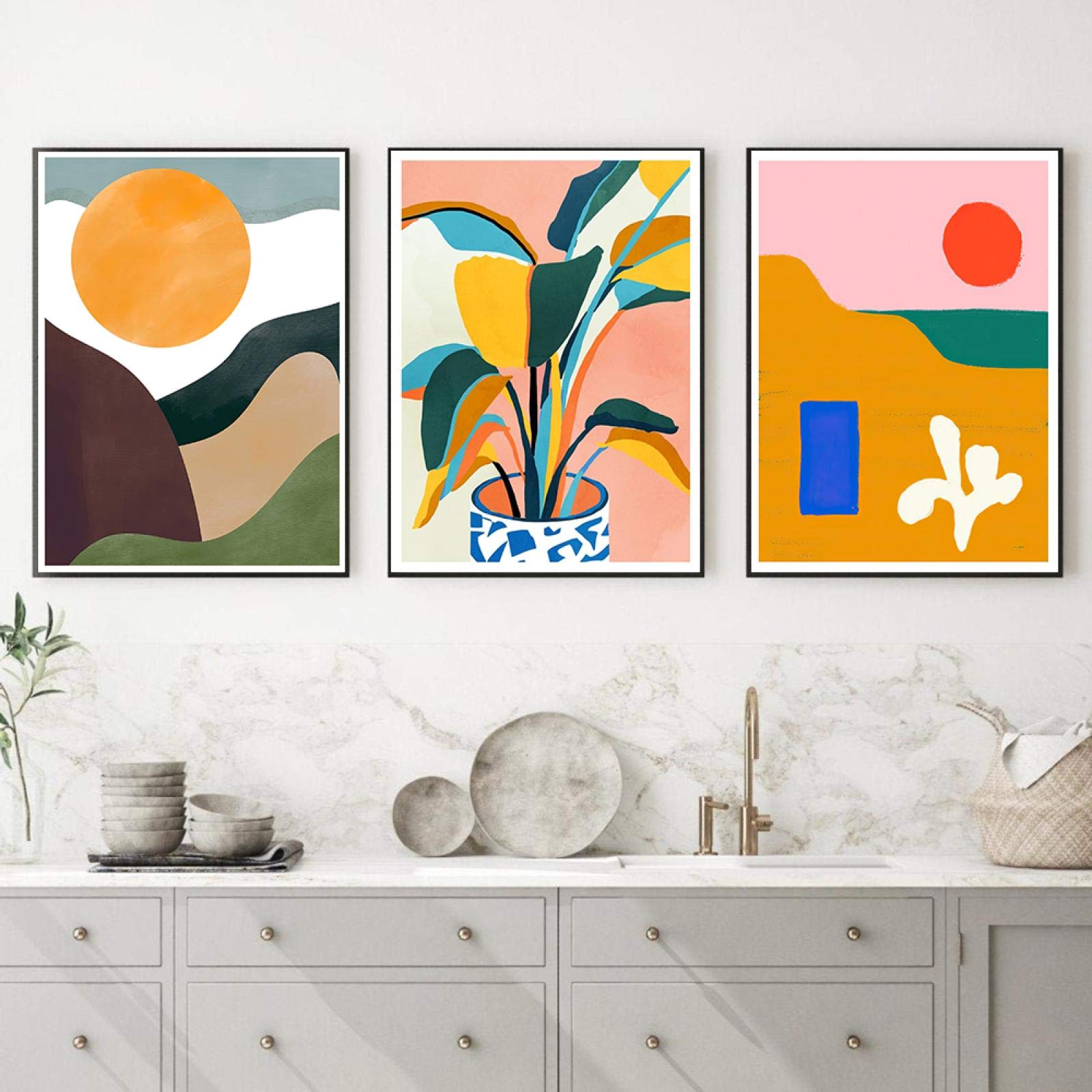 Peintures paysages de montagne et plantes pour décoration salon zen