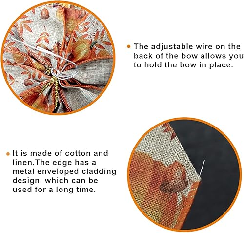 Miniatura 3 de Lazos grandes de otoño para corona, corona de calabaza de Acción de Gracias con hojas de otoño, lazo para decoración de árbol, arpillera naranja