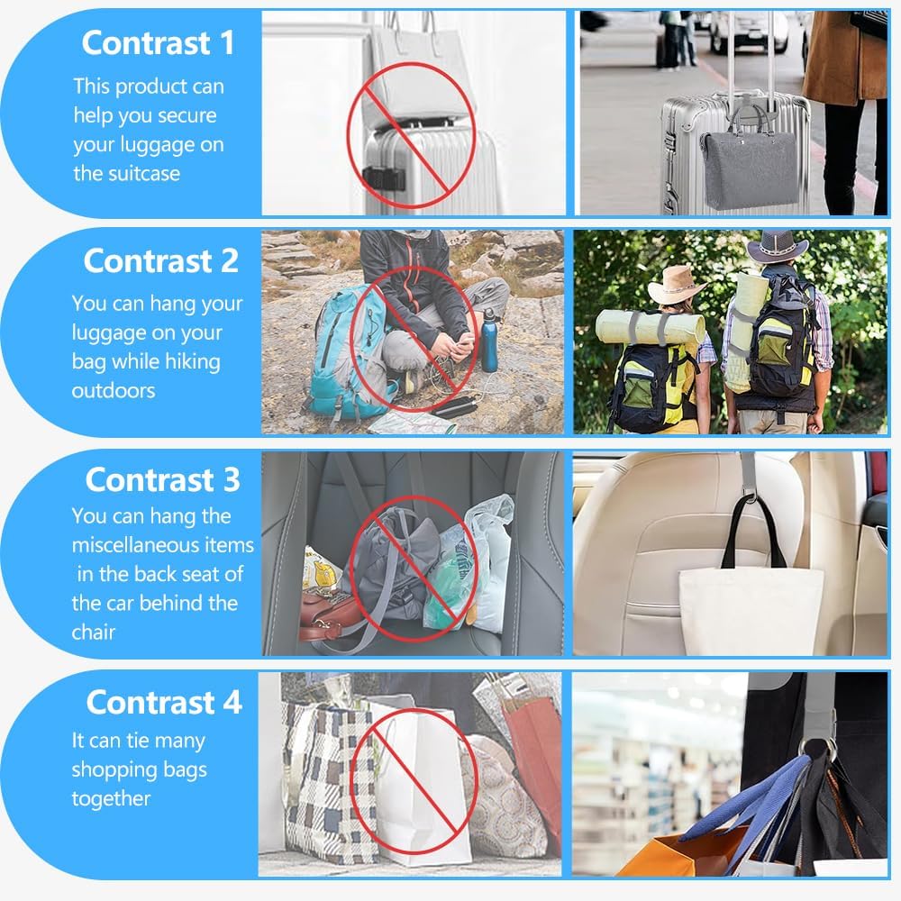 ZINMARK Luggage Straps for Suitcases, Add a Bag Luggage Strap Jacket Gripper Luggage Connector, Adjustable Luggage Hook Baggage Suitcase Belts Travel Accessories for Carry Your Extra Bags, Gray