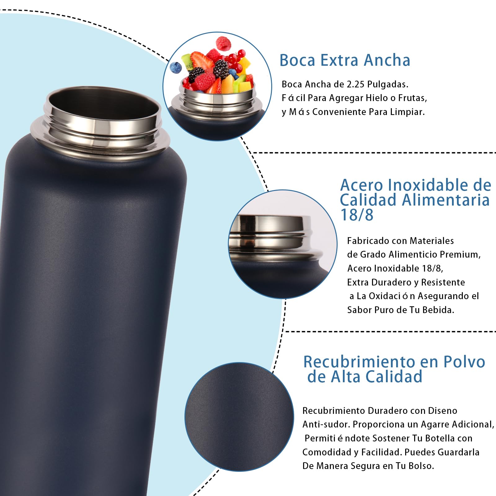 Volhoply Insulated Water Bottles Bulk 8 Pack, 40 oz Stainless Steel Sports Bottle with Paracord Handle & Spout Lid, Double Walled Travel Water Thermos with Wide Mouth, Reusable Water jug(Navy,8 Set)