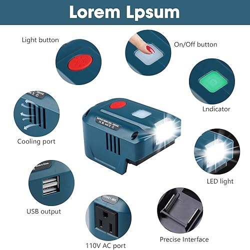 Miniatura 2 de Inversor de fuente de alimentación portátil de 150 W para batería Makita de 18 V, TEPULAS DC 18 V a CA 110 V, generador de energía de onda