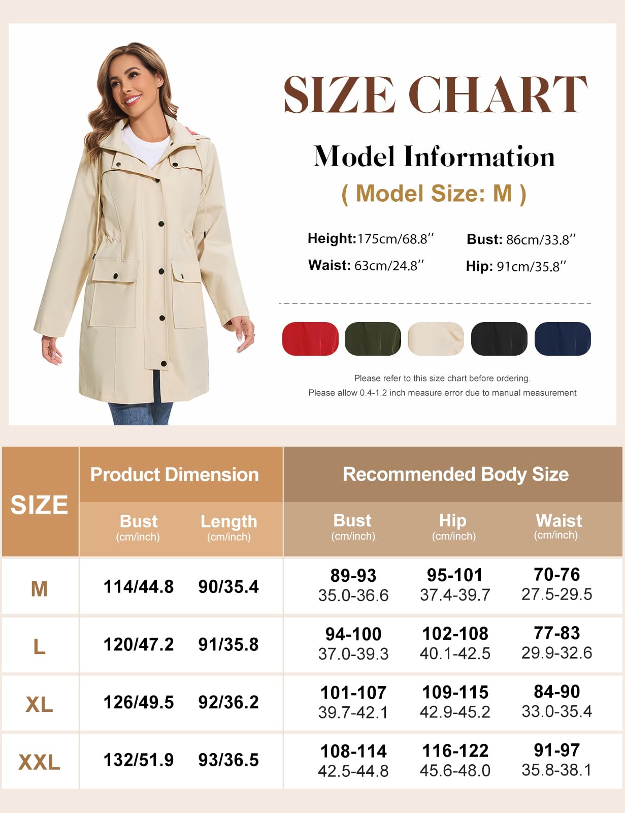 heekpek Chaqueta Chubasquero Mujer Parka Impermeable Largo Abrigo Ligero Gabardina Mujer Impermeable con Capucha y Bolsillo