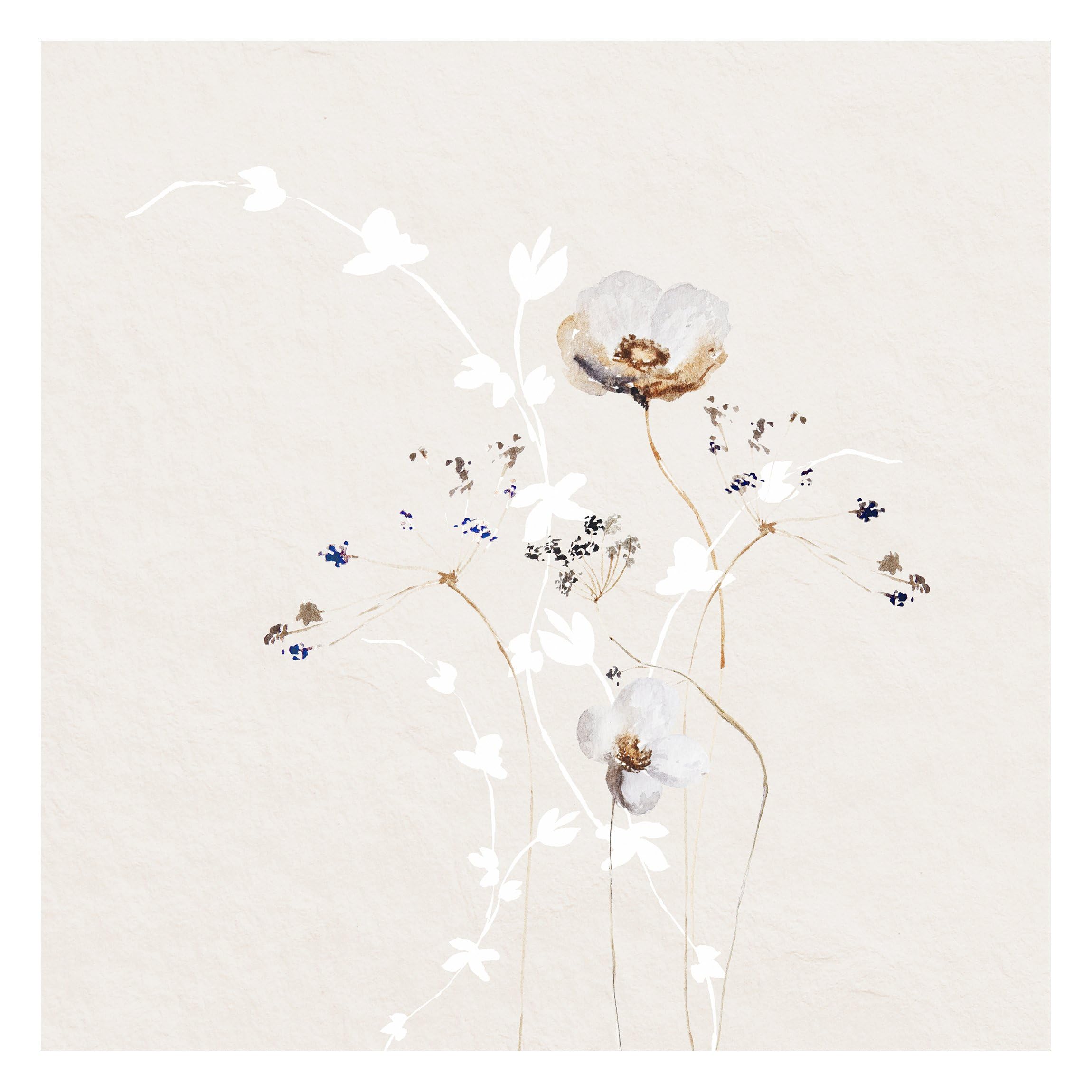 Papier peint panoramique fleurs beige 96x96cm avec colle résistant aux UV
