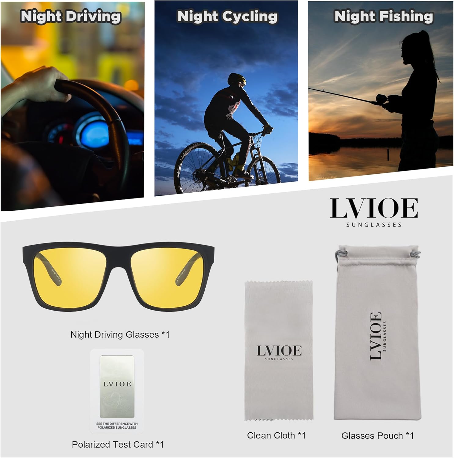 LVIOE Night Vision Glasses for Driving Men Yellow Glasses for Night Driving Anti Glare Polarized N09 - Image 6