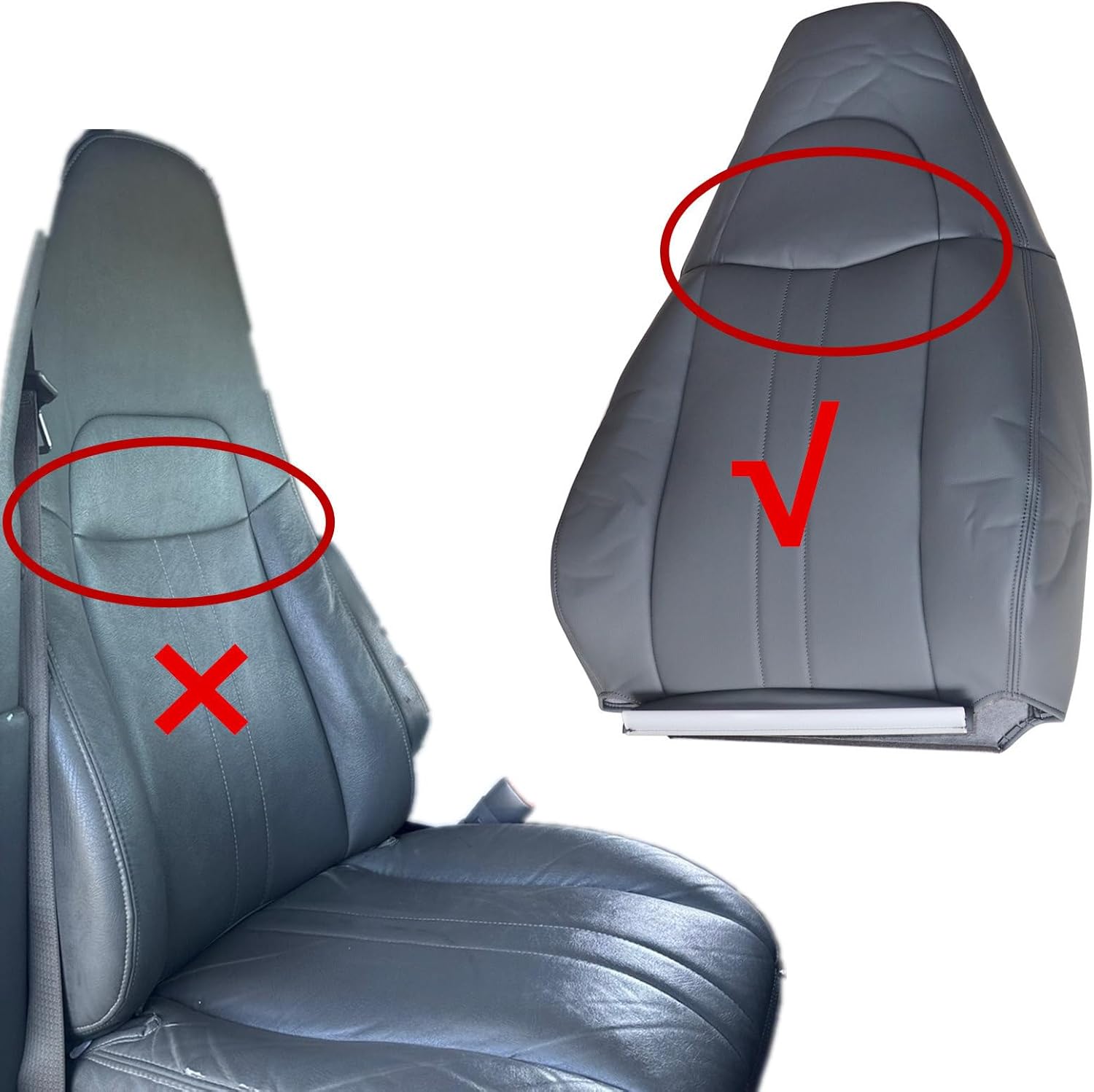 4Pcs Dark Gray Leather Seat Cover Compatible with Chevy Express GMC Savana Van 2003-2014 Front Driver and Passenger Side