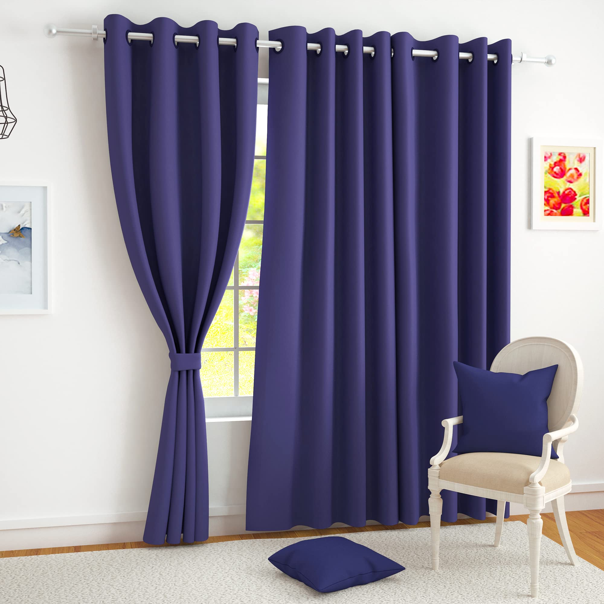 Story@Home Blackout Door Curtains 7 Feet Long Set of 1 | Plain Design | 85% Room Darkening Curtain | Thermal Insulated | Curtains for Living Room | (116 x 215 cm, Violet) | Perfect for Home Decor
