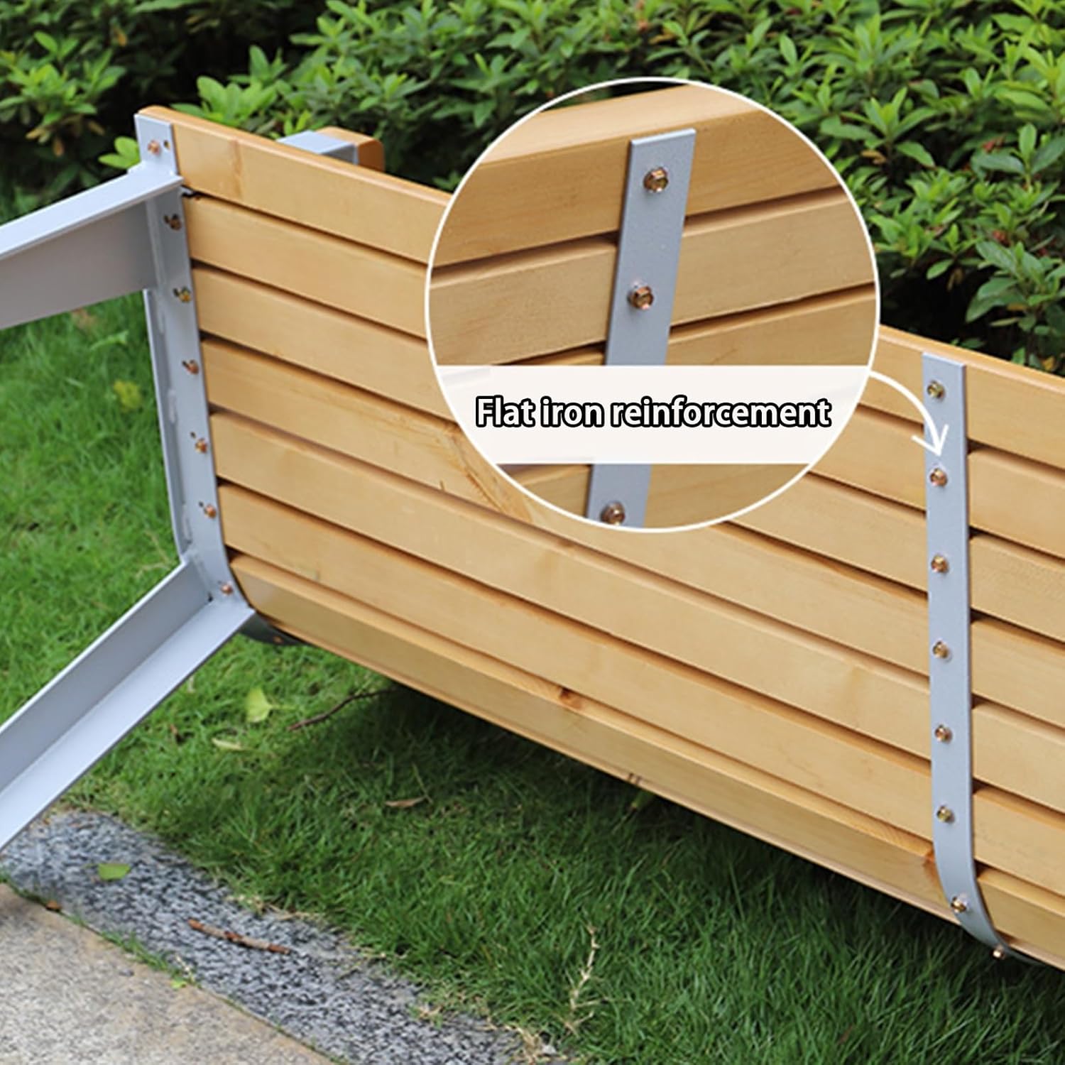 Outdoor Garden Bench, Wood Patio Bench with Cast Iron Frame, Leisure Park Bench Chair with Backrest for Indoor, Outdoor, Patio, Park