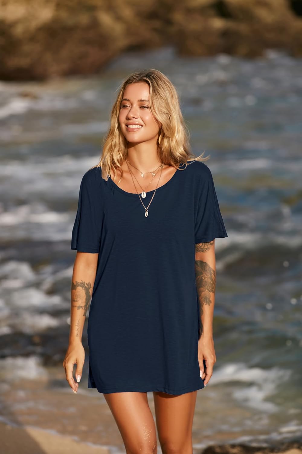 Ekouaer Women's Swimsuit Beach Cover Up Short Sleeve Cover Ups for Swimwear Bathing Suit Coverups S-XXXL - Image 3