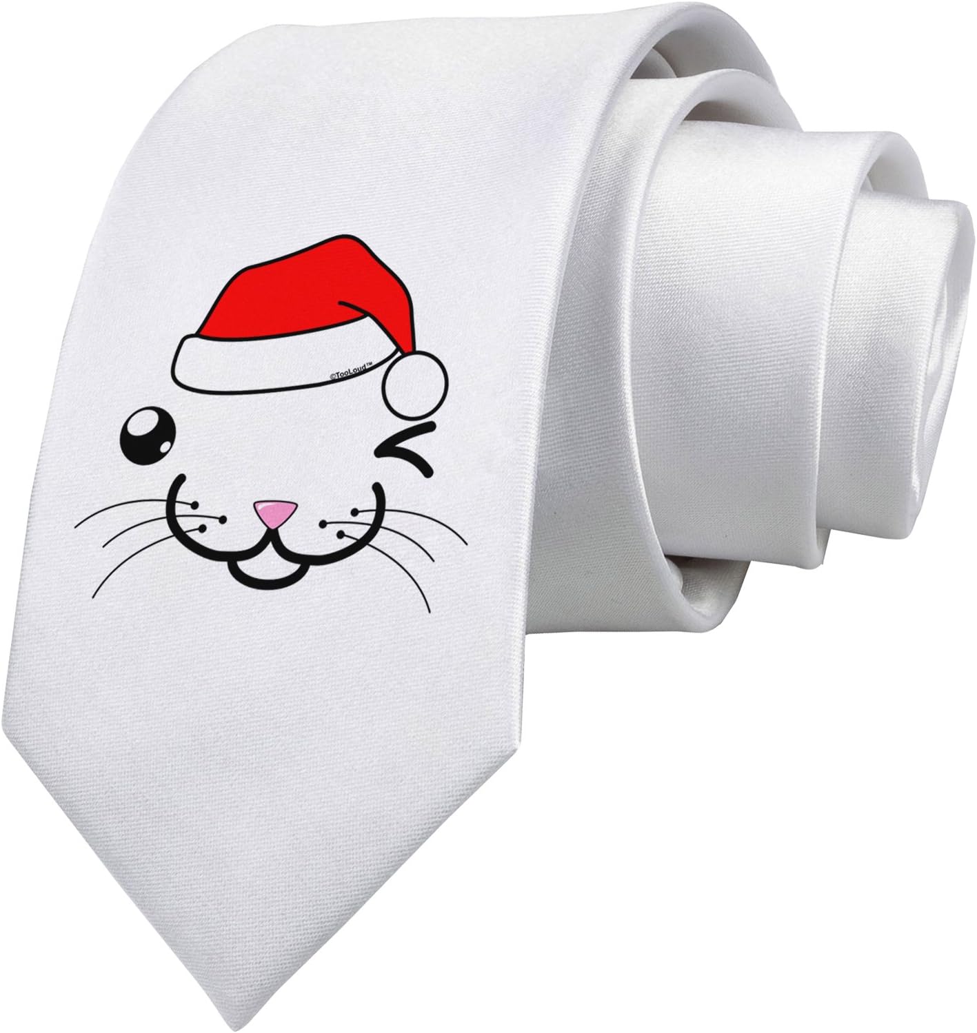 TOOLOUD Kyu-T Face Kattio Santa Hat Boy Cat Printed White Neck Tie