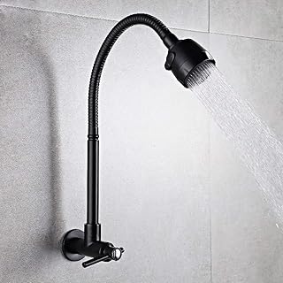 LHTCZZB Mélangeur Tube Universel Noir pouvant pivoter de la vadrouille de la Piscine Au Mur Simple Robinet d'eau Froide Horizontal Mur de Cuisine Pot à légumes Robinet d'eau