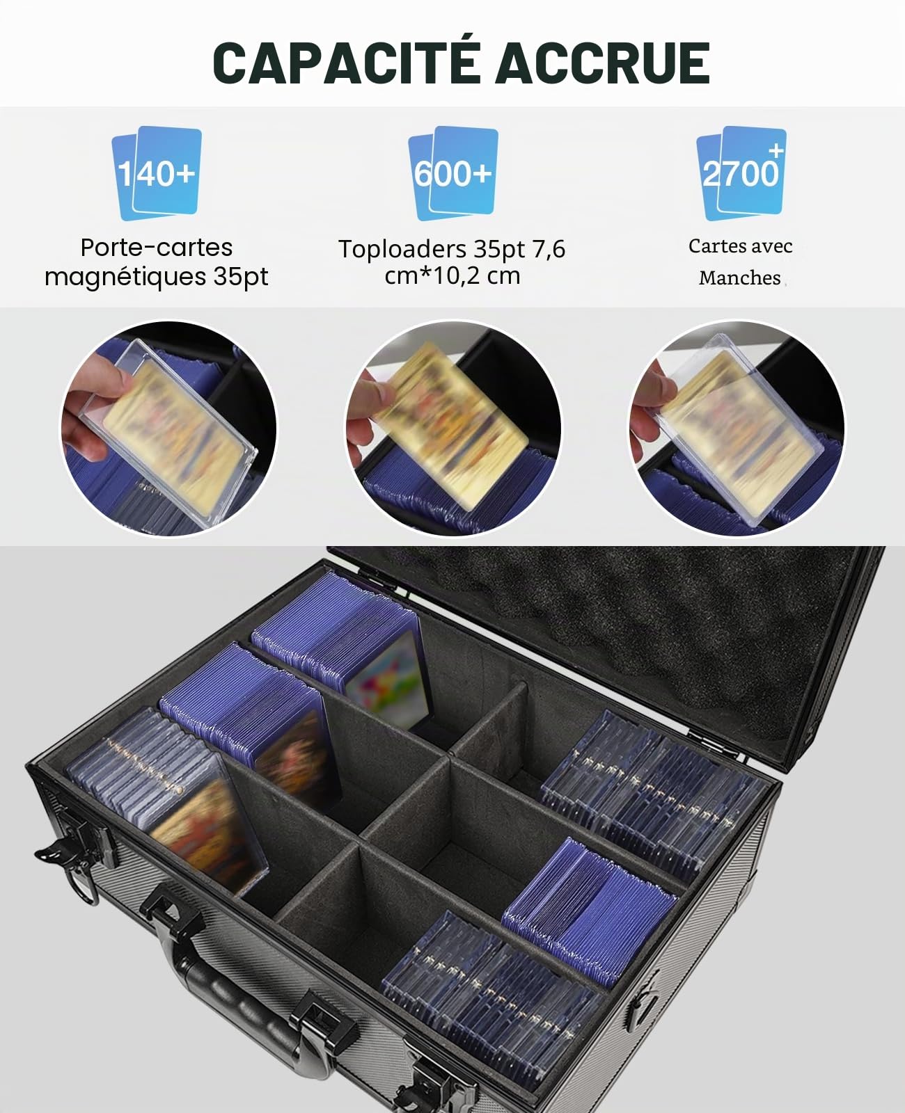 iDiskk Toploader Storage Box - Étui verrouillable pour plus de 600 cartes, protection renforcée pour les cartes de sport et de trading, organisateur rembourré avec clés，Top Loader Storage Box