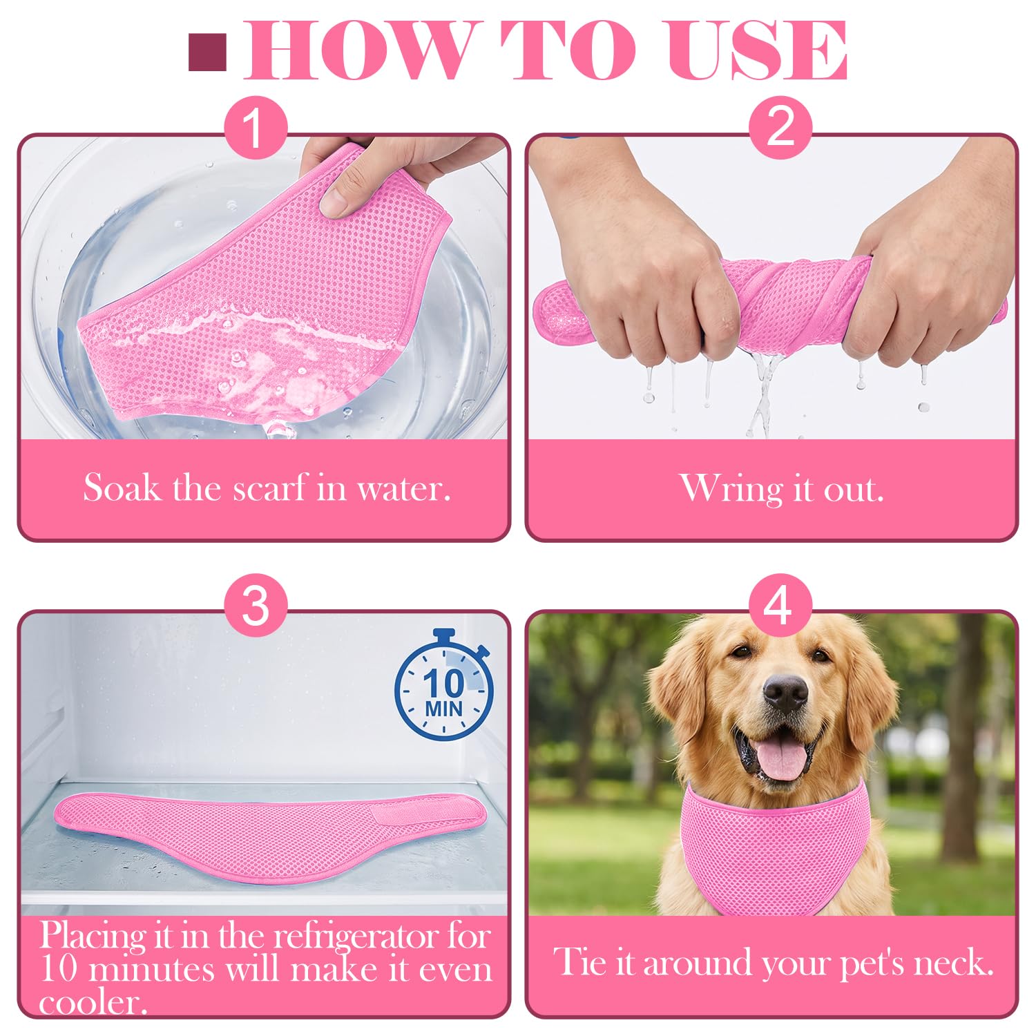 Kühlbandana für Hunde, 2er Pack, EIS-Halsbänder, verhindert Sonnenstich, Rosa & Blau, M