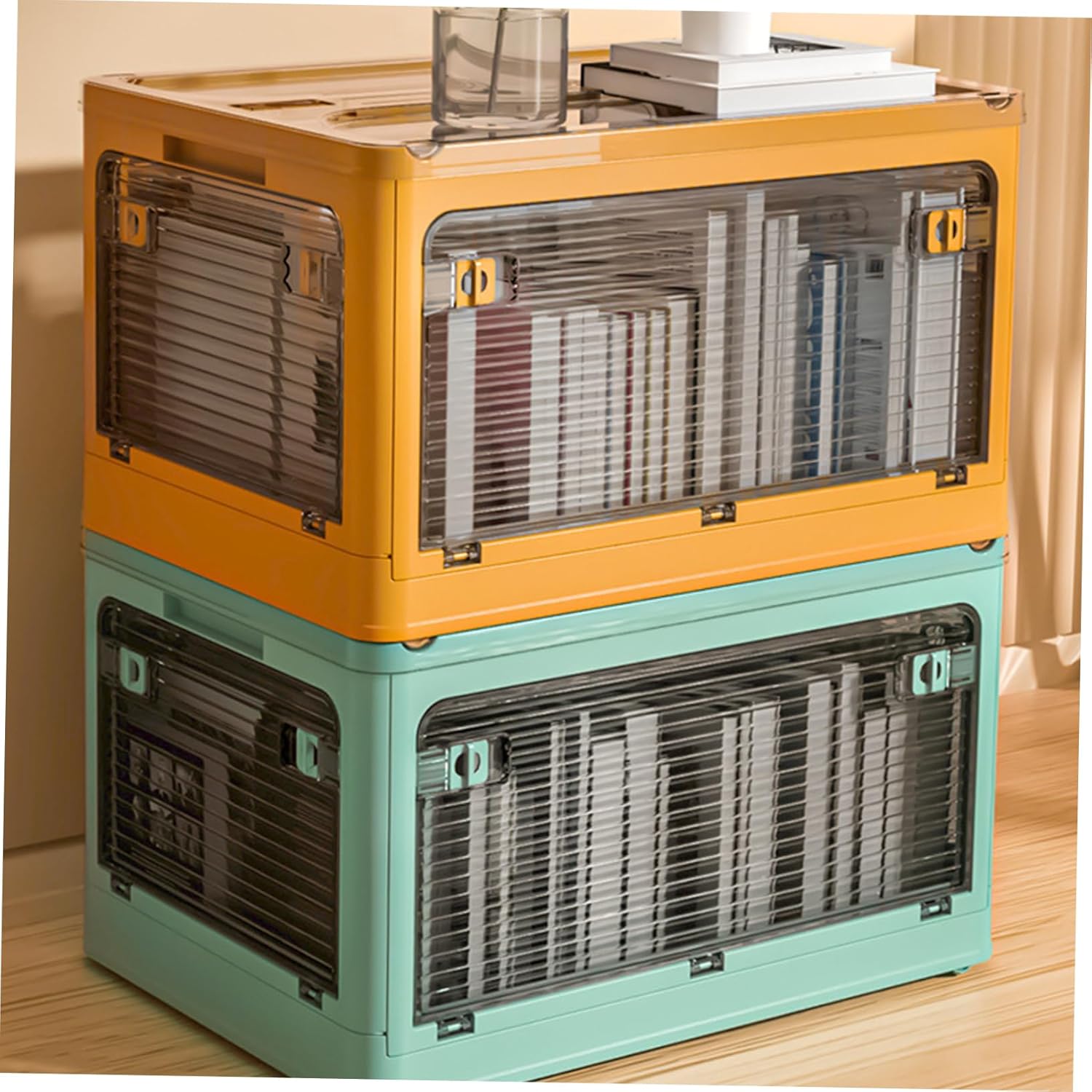 Alipis Foldable Storage Bin with Lid Portable Stackable Organizer Box for Home and Office Space Saving Book and Sundries Storage Case Practical Container for Clothes and Accessories