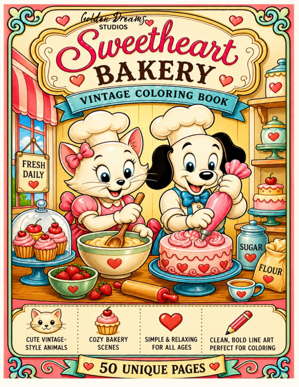 Vintage Bakery Coloring Book - Cute Animals, Cozy Scenes & Vintage Style: Simple and Relaxing Illustrations for All Ages