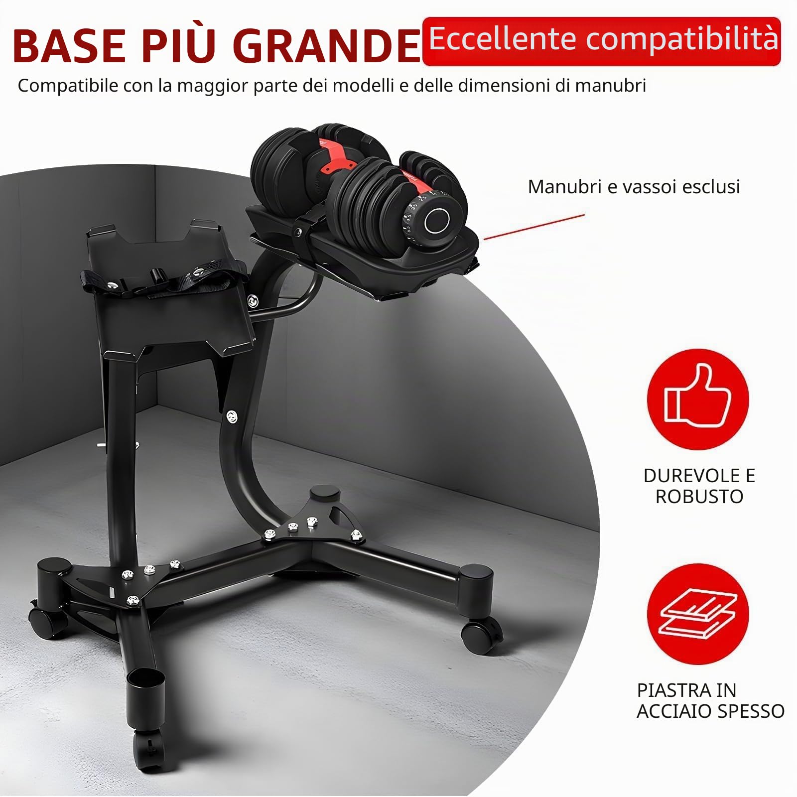 Portapacchi da 154,2 kg, supporto regolabile per manubri da 154,2 kg, supporto standard in metallo con quattro ruote per uso domestico e palestra.