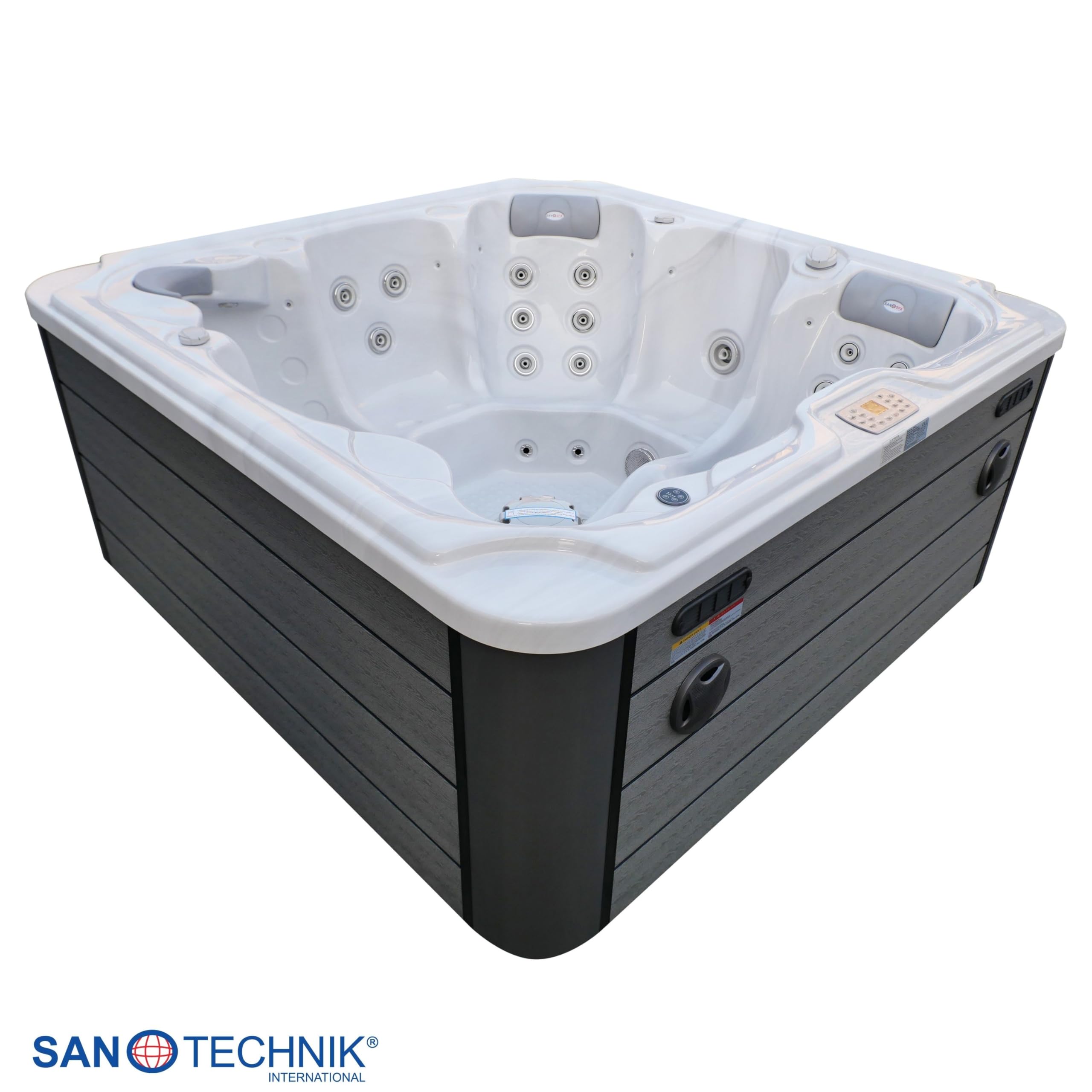 Outdoor idromassaggio SPA POOL Oasis Maxi bianco – con copertura e barra – Dimensioni 210 x 210 x 95 cm – 52 ugelli massaggianti, LED, radio, altoparlante, Bluetooth, SPA per 6 persone