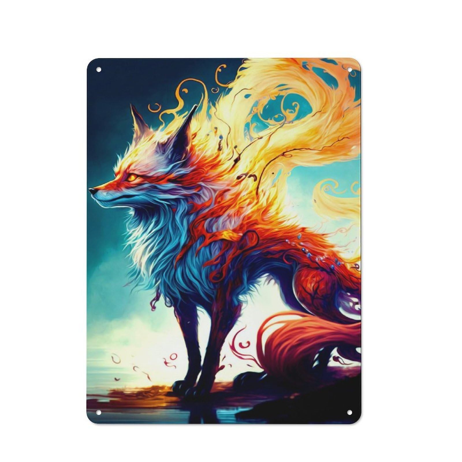 Vintage Metal Plaque 40x30cm Featuring Fantasy Fox for Hallway Wall, for Wall Display Collectors