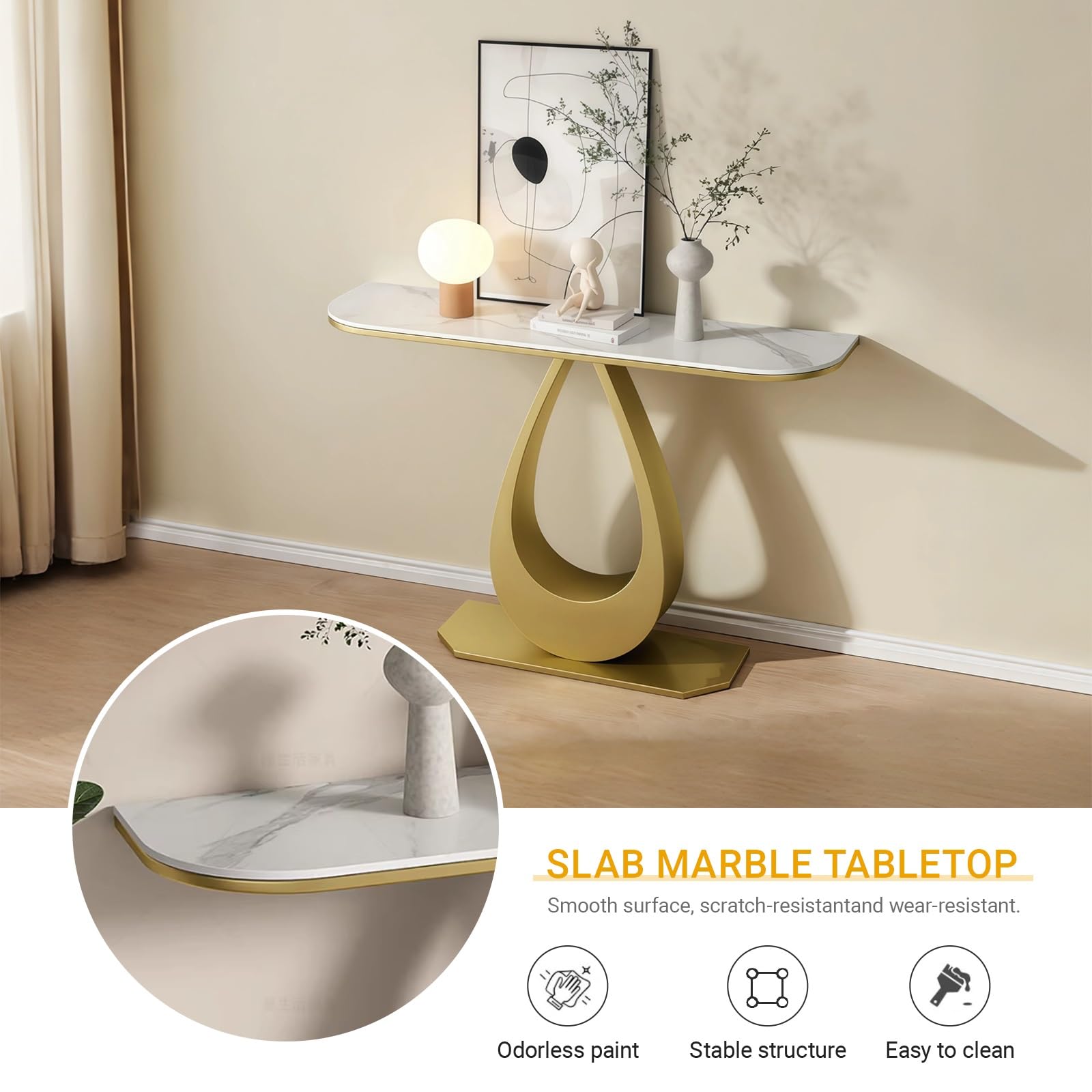 Mesa Consola Moderna, Tablero de Pizarra Negro, mesas pequeñas de mármol para recibidor, Mesa Auxiliar de Metal para sofá, Mesa Auxiliar para Espacios pequeños (Negro + Gris, 80 cm/31,5")