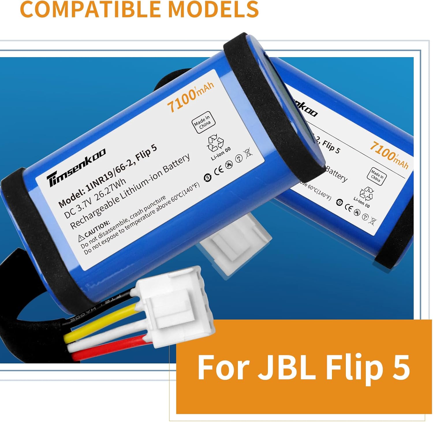 Upgraded 7100mAh Replacement Battery for JBL Flip 5 JBLFLIP5WHTAM Bluetooth Speaker, Fits Part No 1INR19/66-2 SUN-INTE-152 ID1060-B with Repair Tool Kits - Image 3