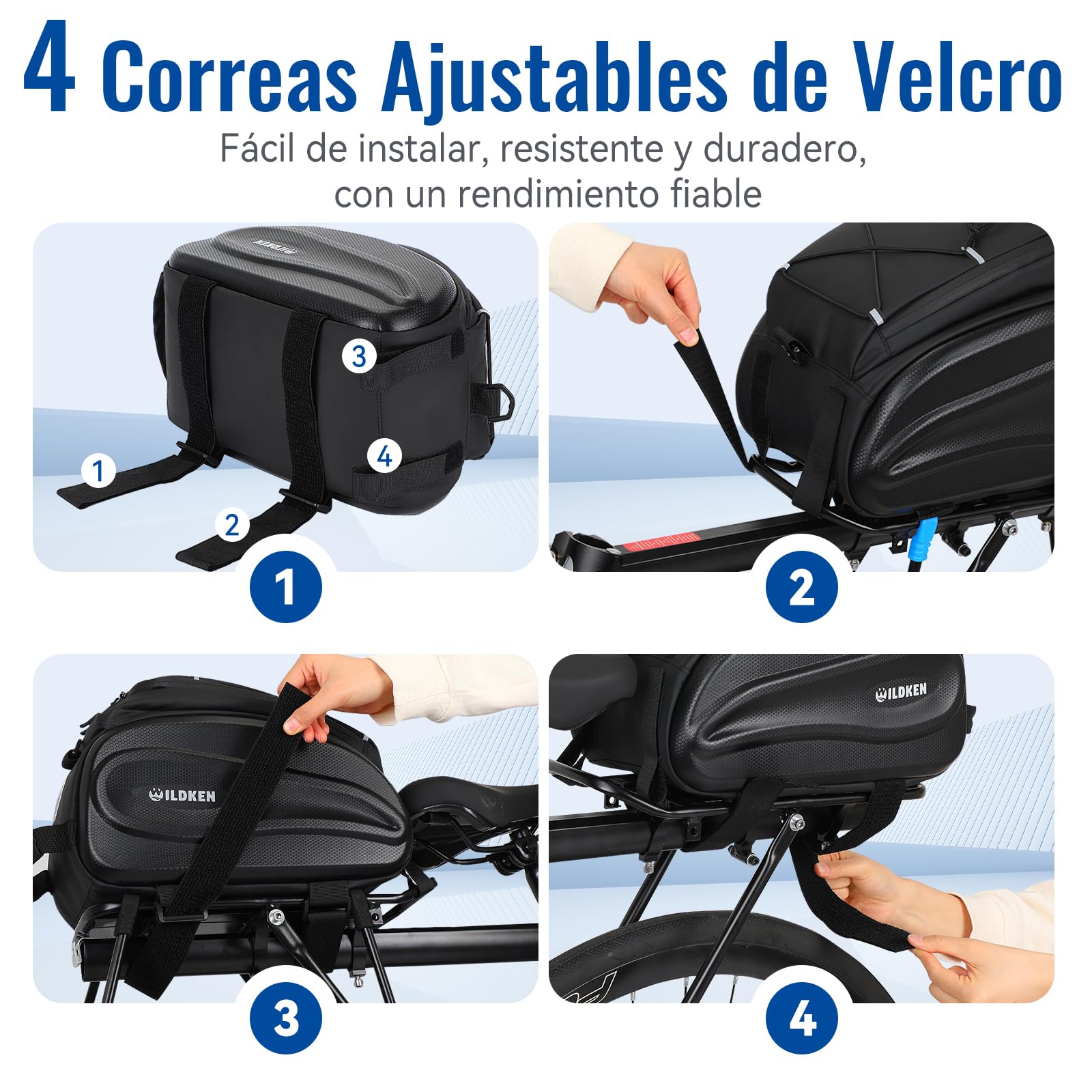 WILDKEN 12L Bolsa Bicicleta para Portaequipajes, EVA Reflectantes Alforjas Bicicleta Impermeable, con Asa y Correa Negro Bolsa para Bicicletas, Bolsa Trasera Bicicletas para Bicicletas MTB Carretera