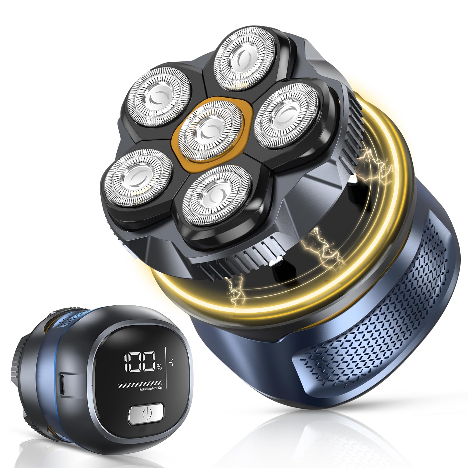 Electric Shaver Head Man, 2 Modes Magnetic 6D Shaver Head Beard, Bald Man Shaver, Wet and Dry Use IPX7 Waterproof USB-C Rechargeable for Facial Head