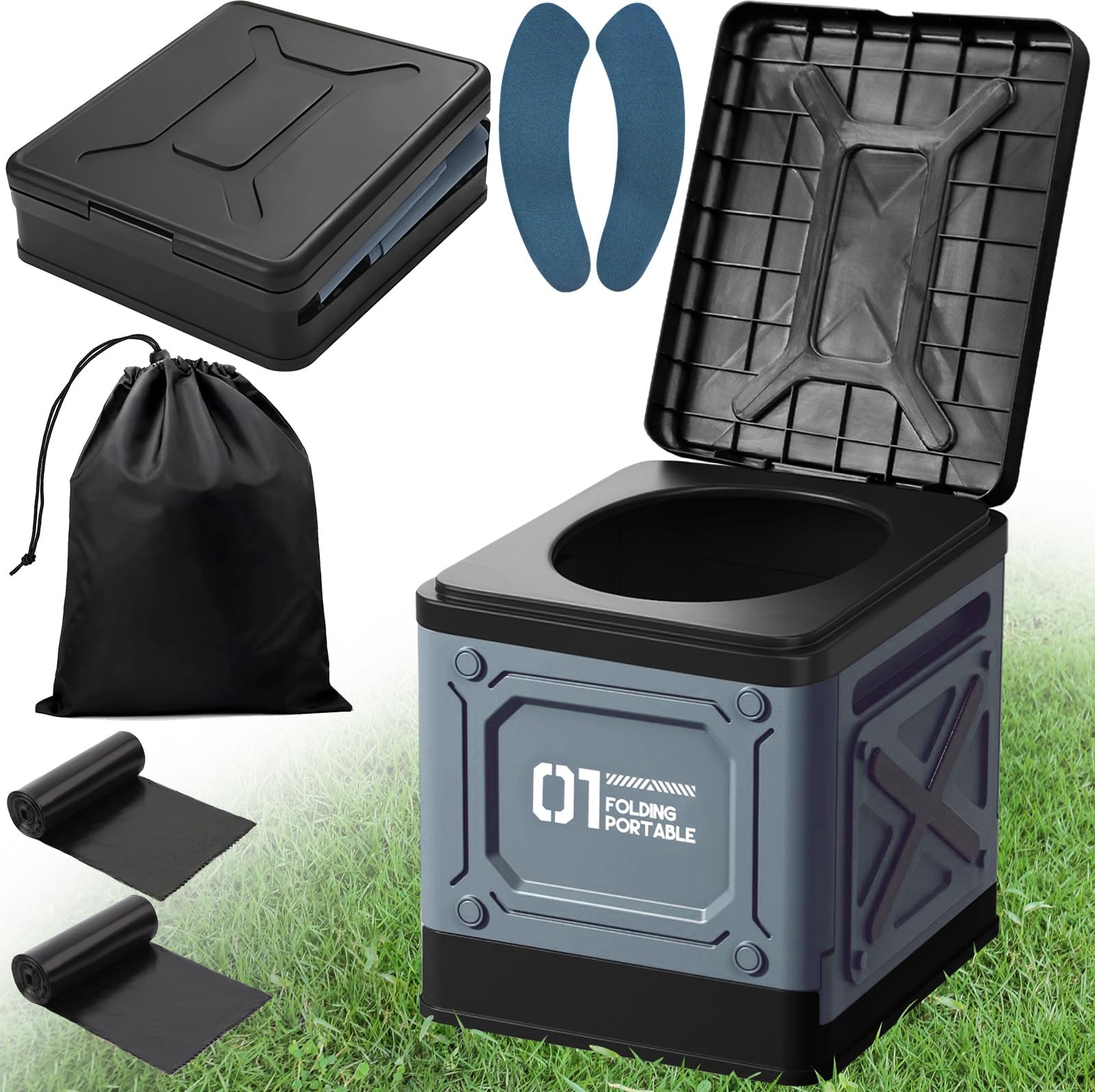 WC Portatile Adulti, Gabinetto da Campeggio, WC Chimico, Toilette da Campeggio Pieghevole, Altezza Regolabile Telescopico, Max 400 Libbre, per Campeggio All'aperto, Barbecue, Viaggi, Pesca, Spiaggia