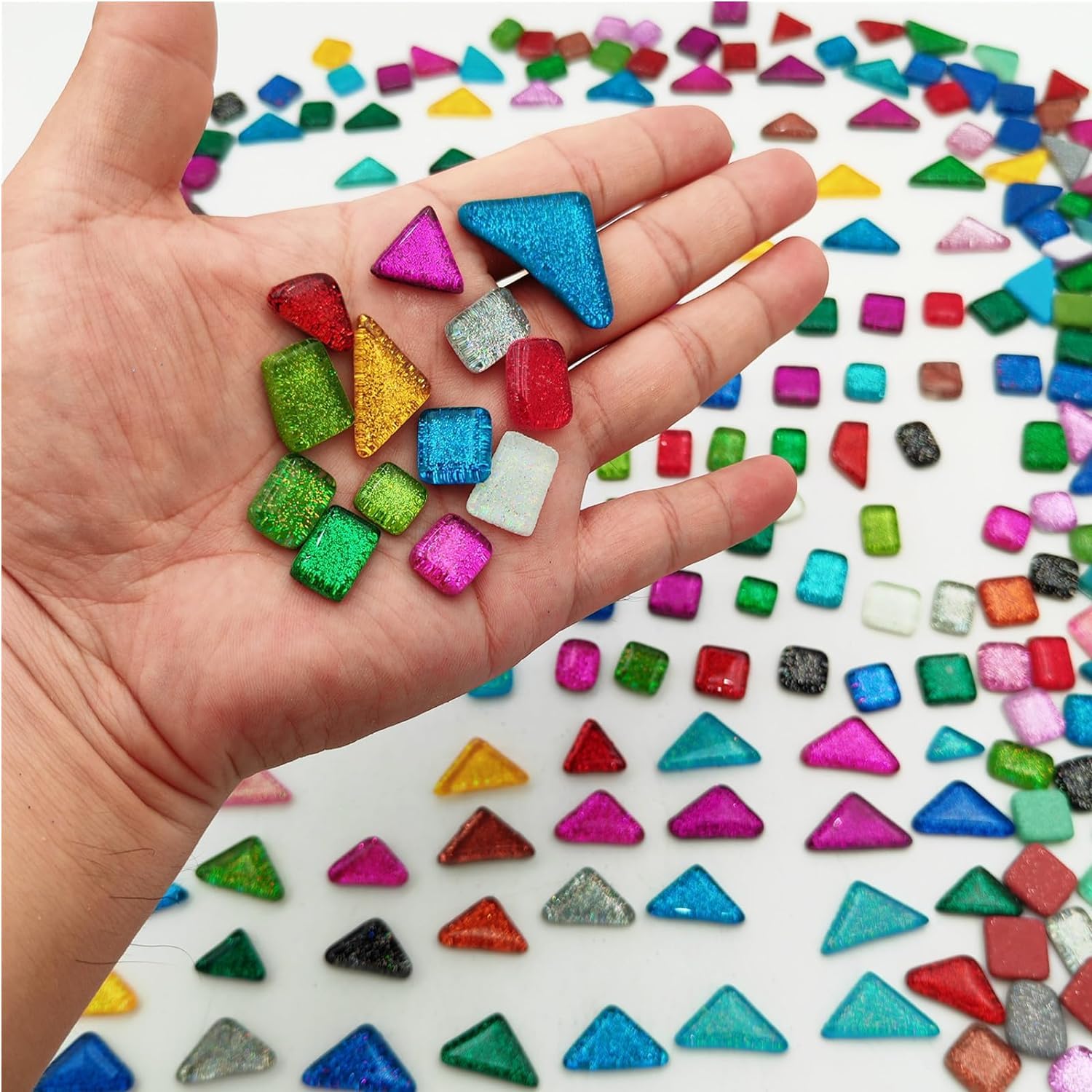 500 g di tessere a mosaico in vetro lucido con glitter irregolari casuali per artigianato all'ingrosso, set di pezzi per mosaico in vetro, per tazze, cornici, decorazione della casa, progetti
