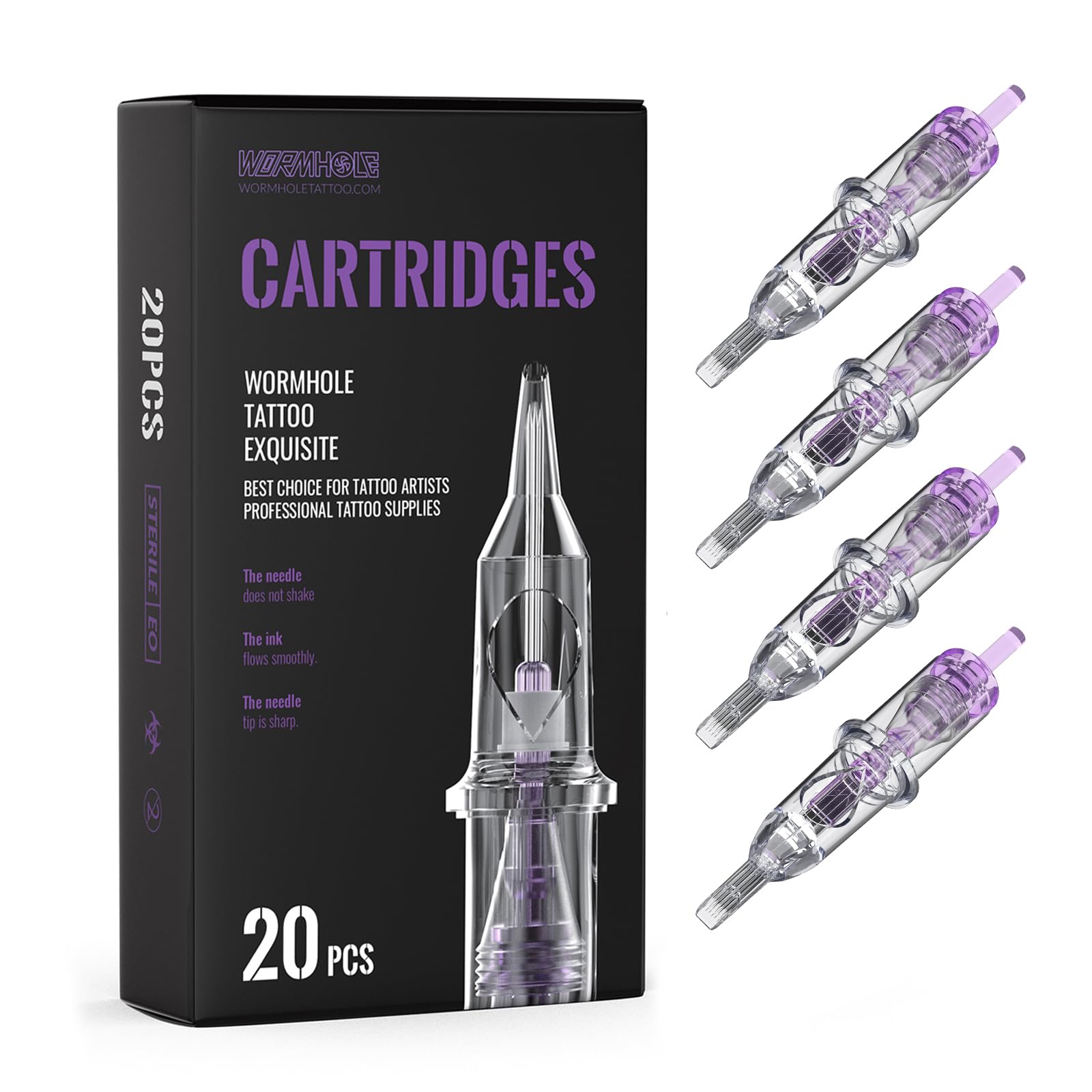 Wormhole Tattoo Cartridge Needles - 20pcs 7RM Disposable Standard 7 Curved Magnum for Pen Machine - Permanent Makeup Supplies (1207RM)