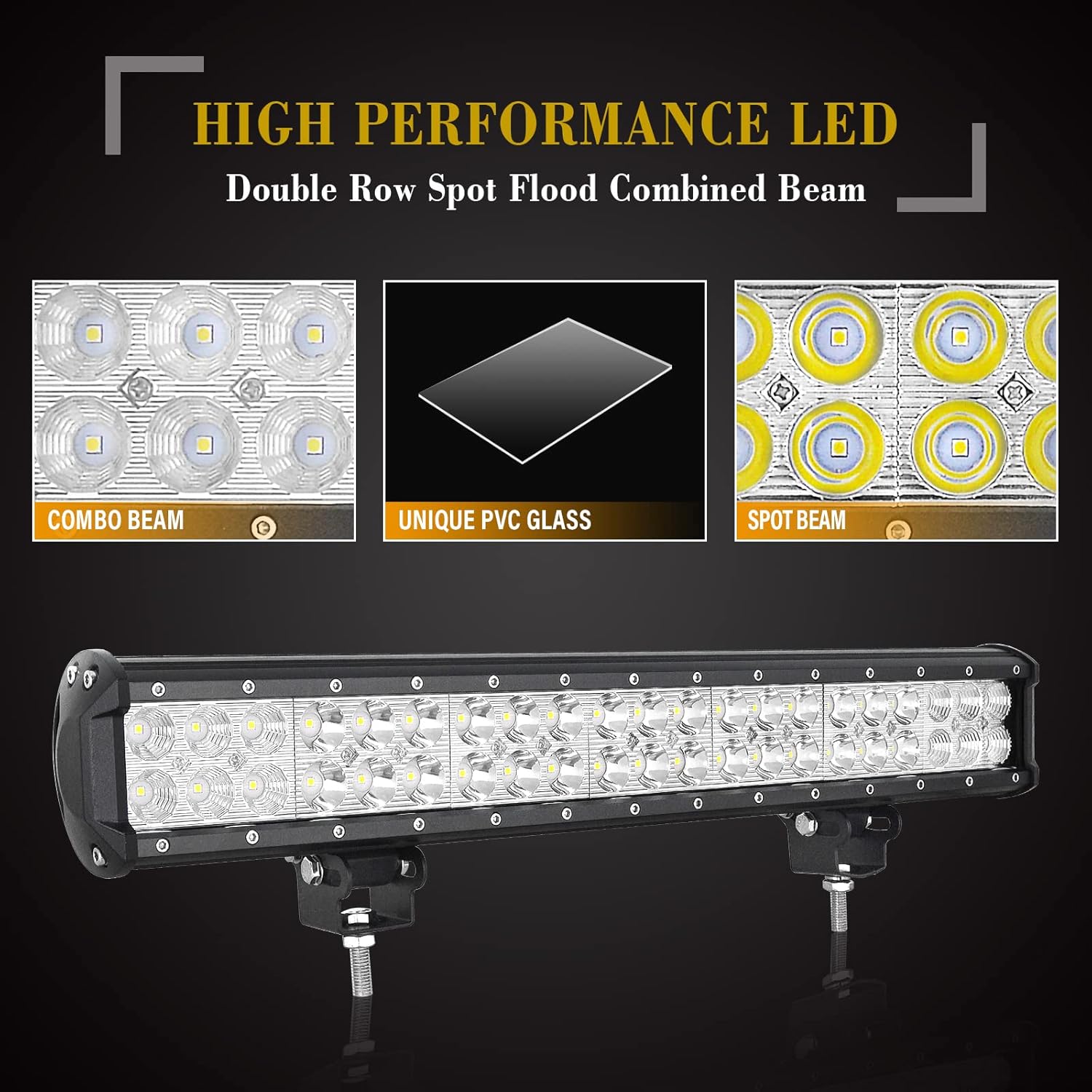 SKYWORLD Magnetic Car LED Light Bar 20 inch 126W Offroad Driving Lights with 12V Wiring Harness Cable Kit + Strong Magnetic Base Mounting Bracket Holder for Off Road Truck SUV 4x4, 6000K White