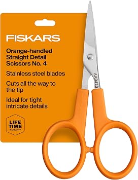 Fiskars Orange-Handled Straight Detail Scissors, Stainless Steel Blades, Ambidextrous Double-loop Handle