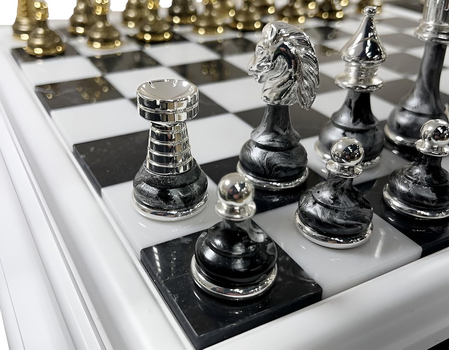 Persian Set Fantasy Version + Wooden Chessboard Marble Top Drawer White Version New