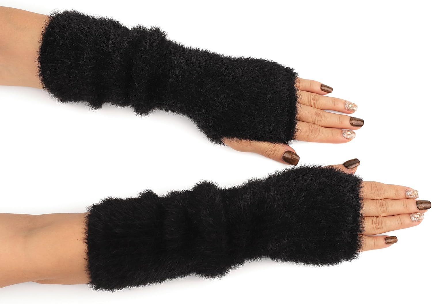F Flammi Women Arm Warmers Mink-Like Velvet Fingerless Gloves Y2K Wrist Warmers