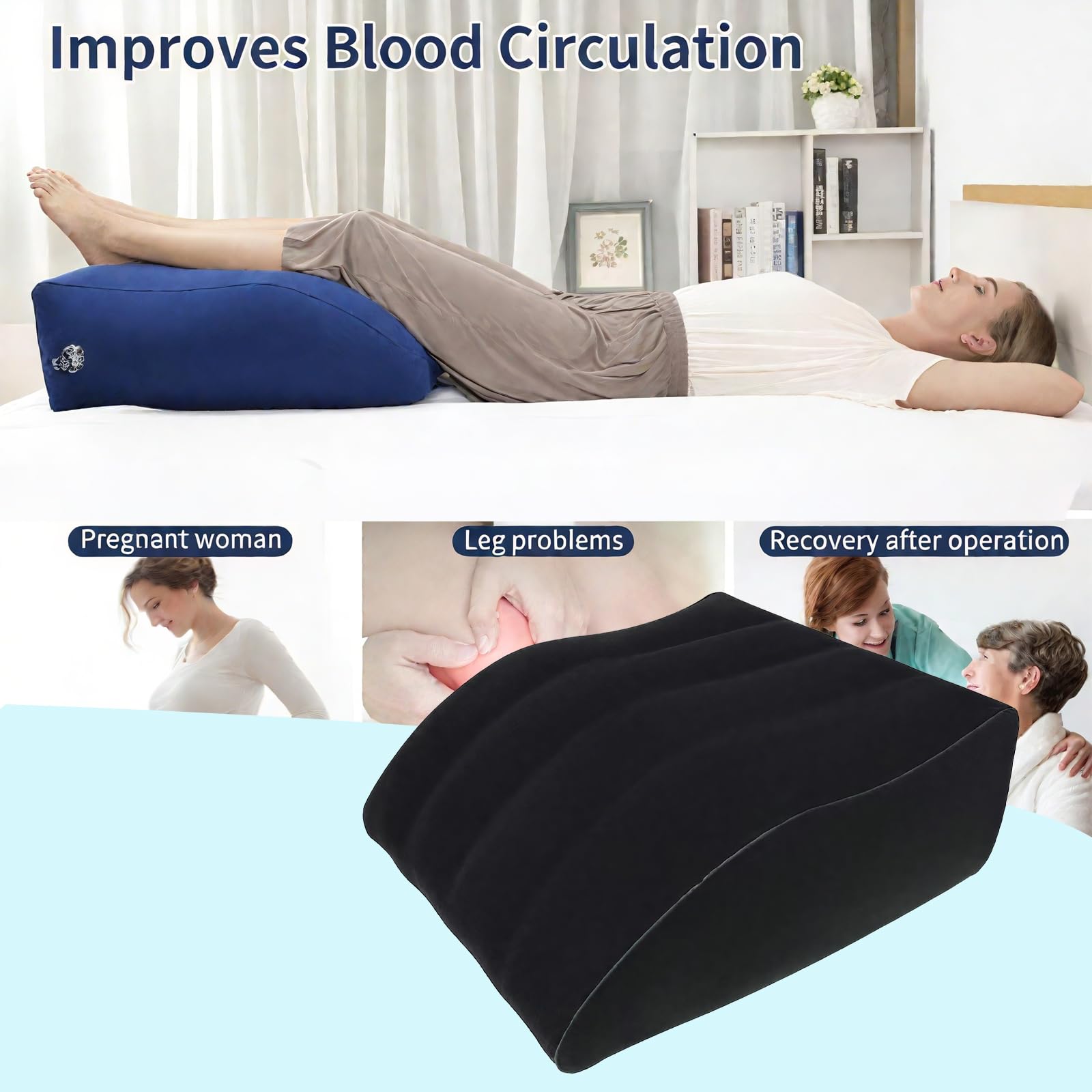 Cuscino per Gambe Gonfiabile, Cuneo per le Gambe per Dormire, per Migliorare la Circolazione e Ridurre il Gonfiore (Nero)