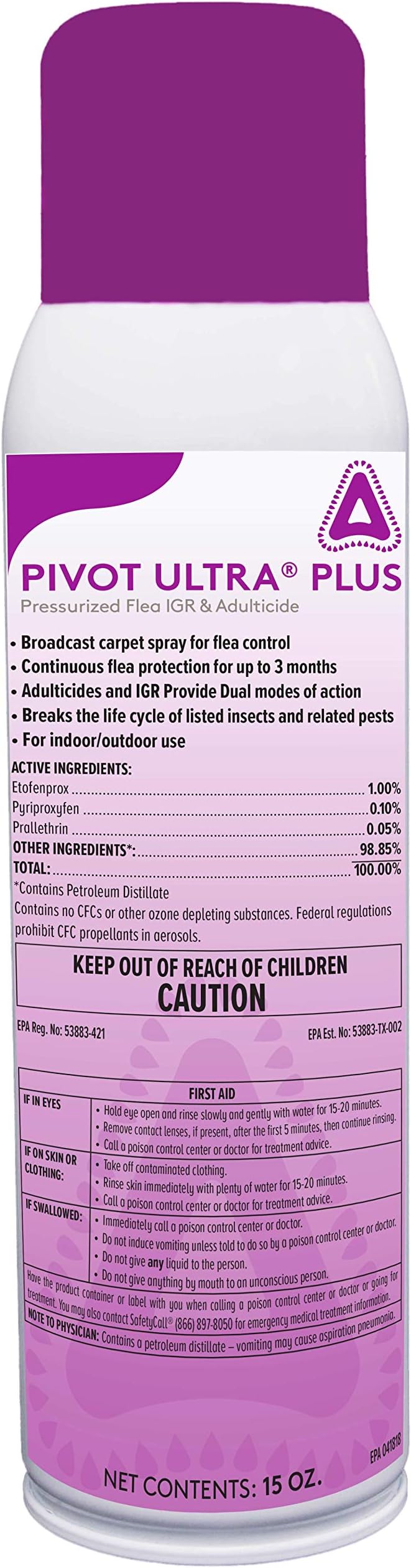 Control Solutions Pivot Ultra Plus - Aerosol Flea Insect Growth Regulator & Adulticide (15 oz)